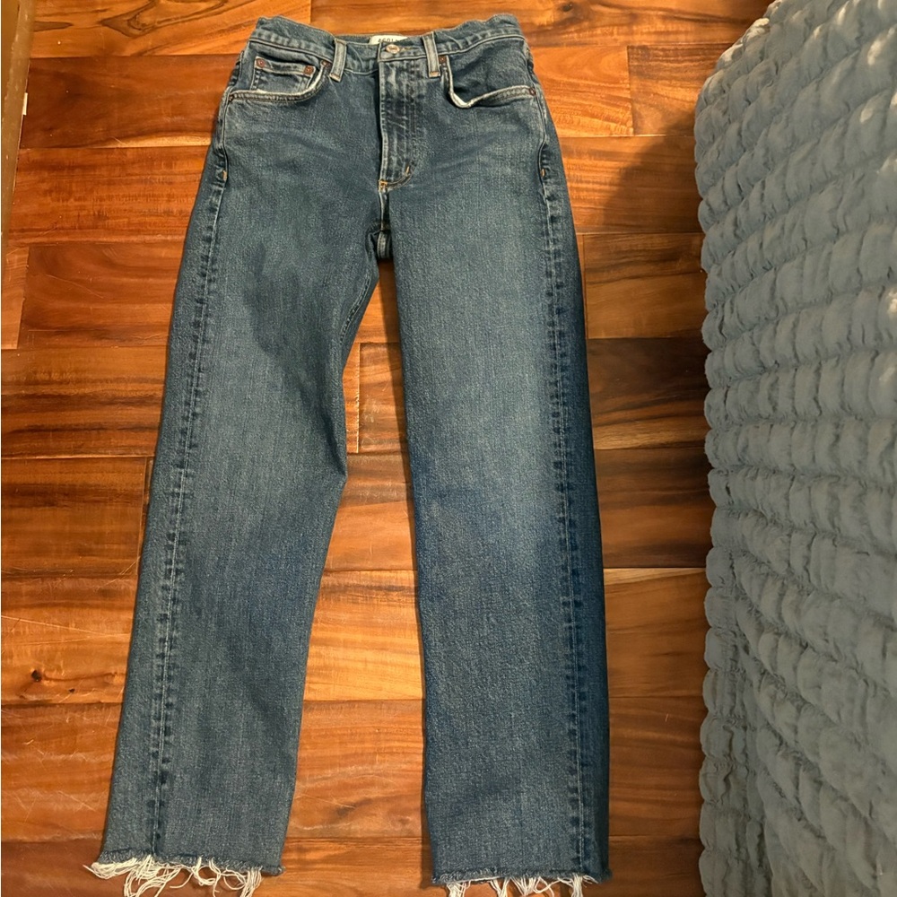 Agolde High Rise Straight Crop Jeans Raw Hem Size 24 (0404)